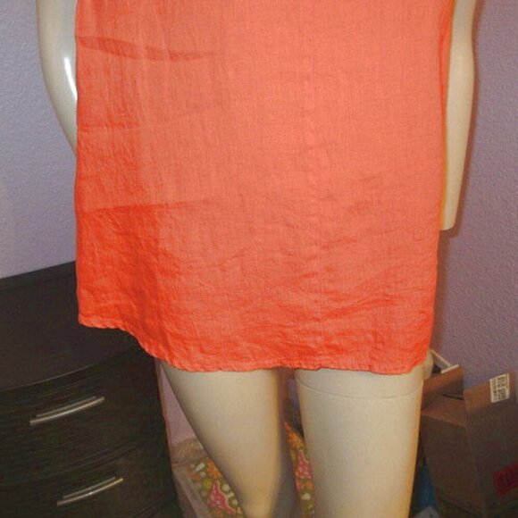 Liabella Italian Linen Tunic Top Size XL Sleeveless V-Neck Lagenlook Orange Boho - Picture 3 of 8